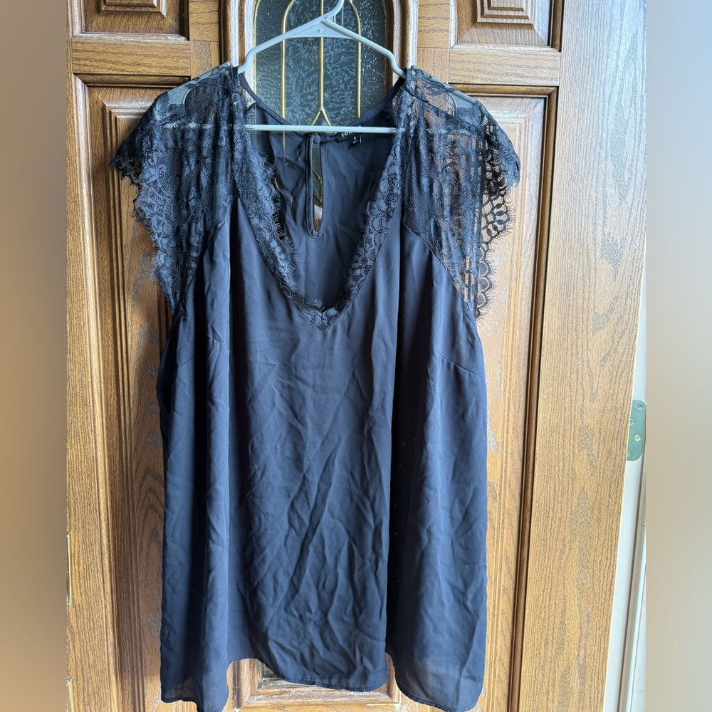 Torrid Georgette Lace Trim Short Sleeve Blouse